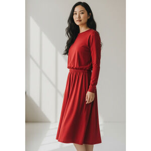 Liz Claiborne Long Sleeve Red Shoulder Button Sweatshirt Cotton Midi Dress Large